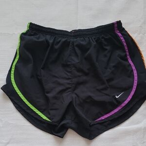 Nike Women's Dri-fit Black Shorts with Green, Purple,orange & Blue Stripes